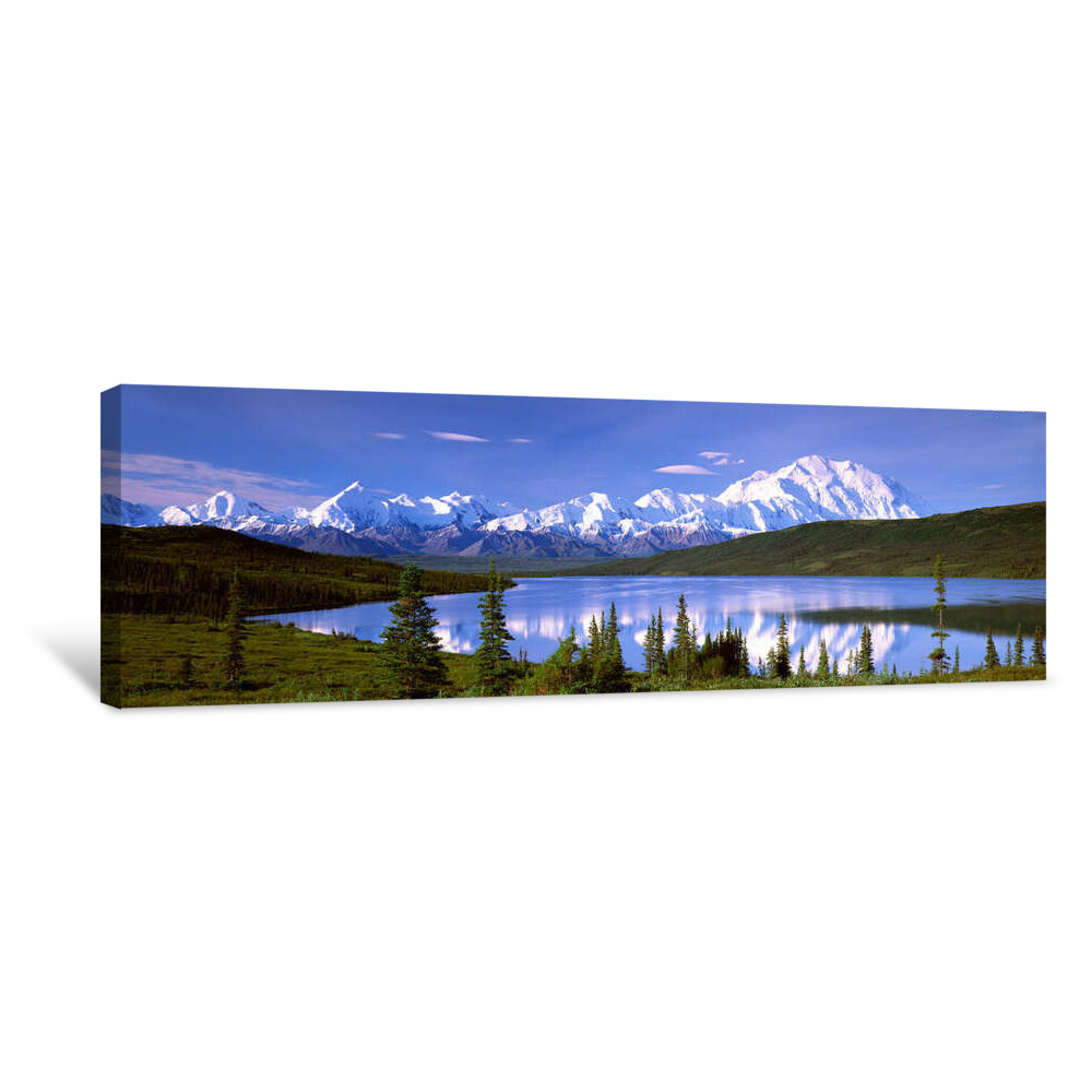 Snow Covered Mountains, Mountain Range, Wonder Lake, Denali National Park, Alaska, USA Canvas Wrap
