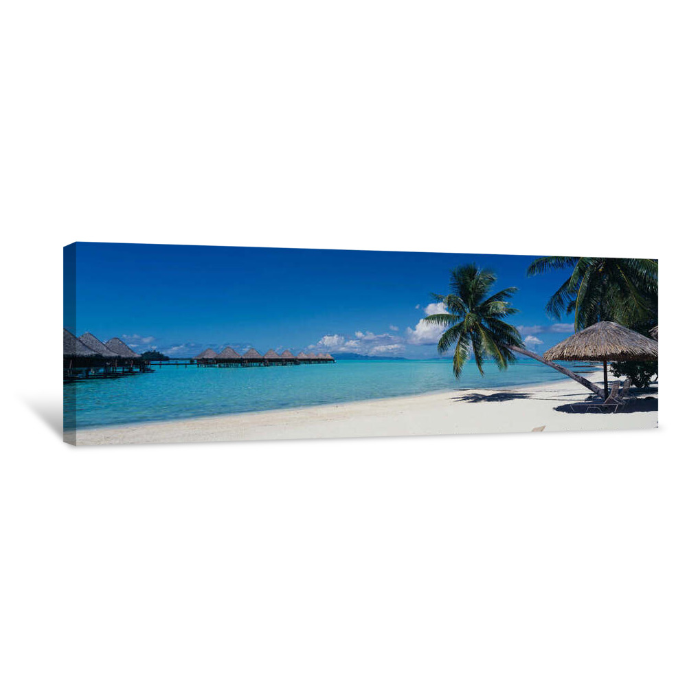 Lounge Chair Under A Beach Umbrella, Moana Beach, Bora Bora, French Polynesia Canvas Wrap