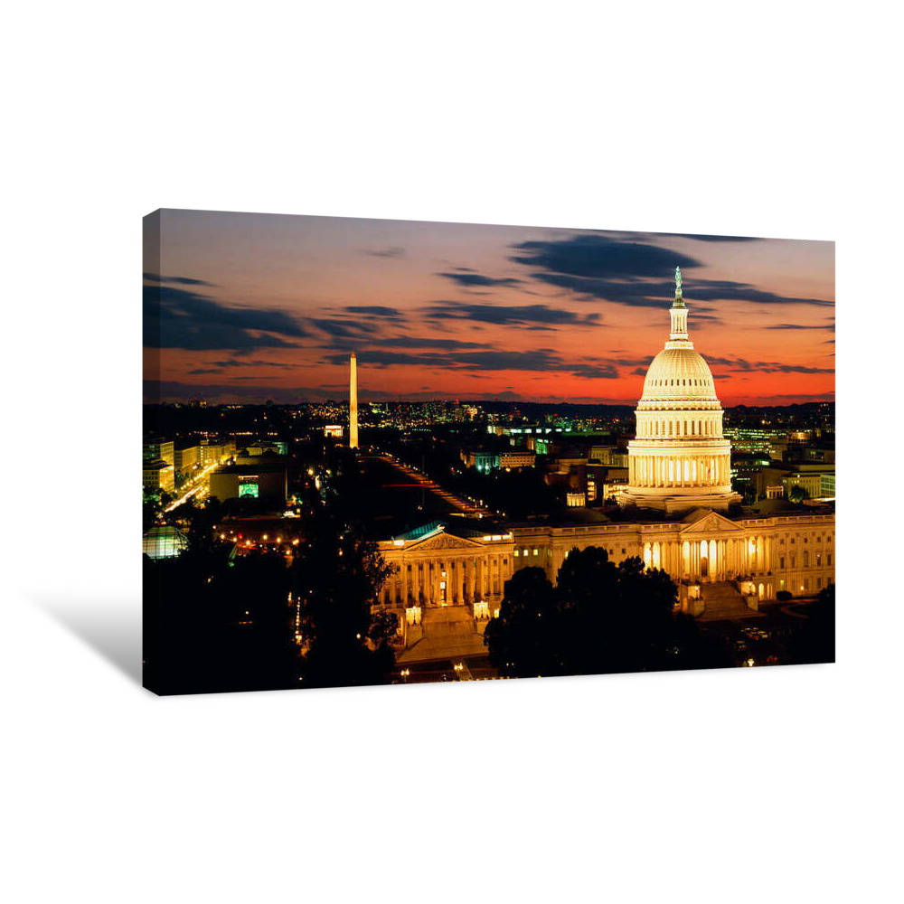 High Angle View Of A City Lit Up At Dusk, Washington DC, USA Canvas Wrap