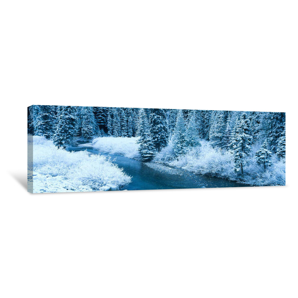 High Angle View Of Snow Covered Trees Along A River, Manning Park, British Columbia, Canada Canvas Wrap