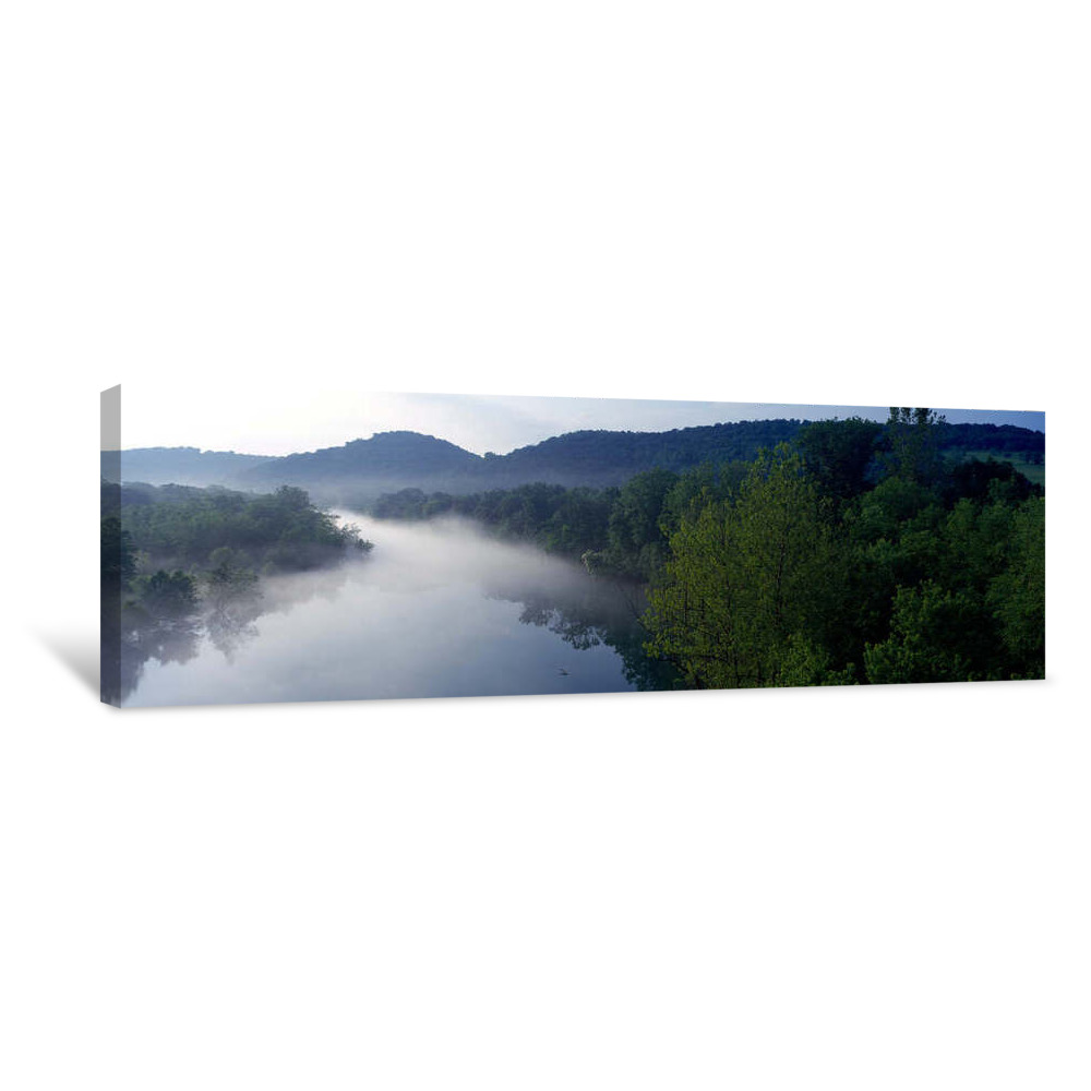 River Flowing In A Forest With A Mountain Range In The Background, Ozark Mountains, Arkansas, USA Canvas Wrap