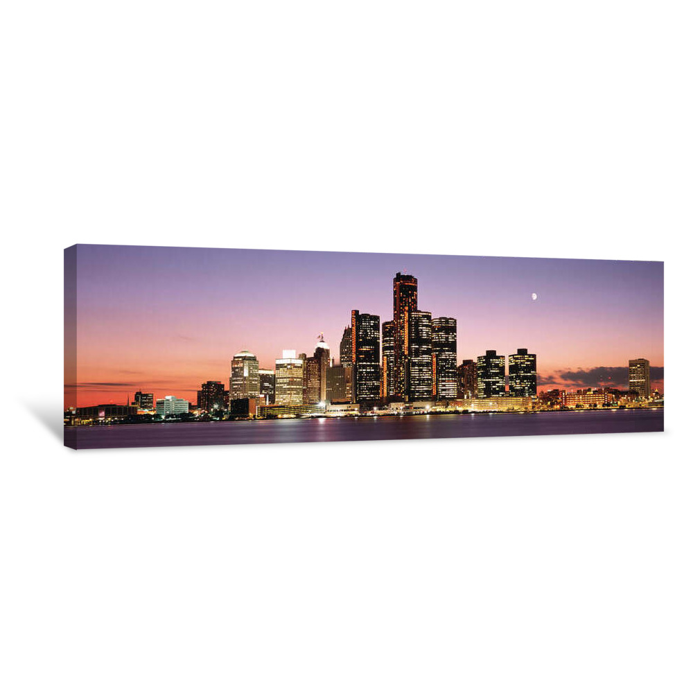 Night Skyline Detroit MI Canvas Wrap