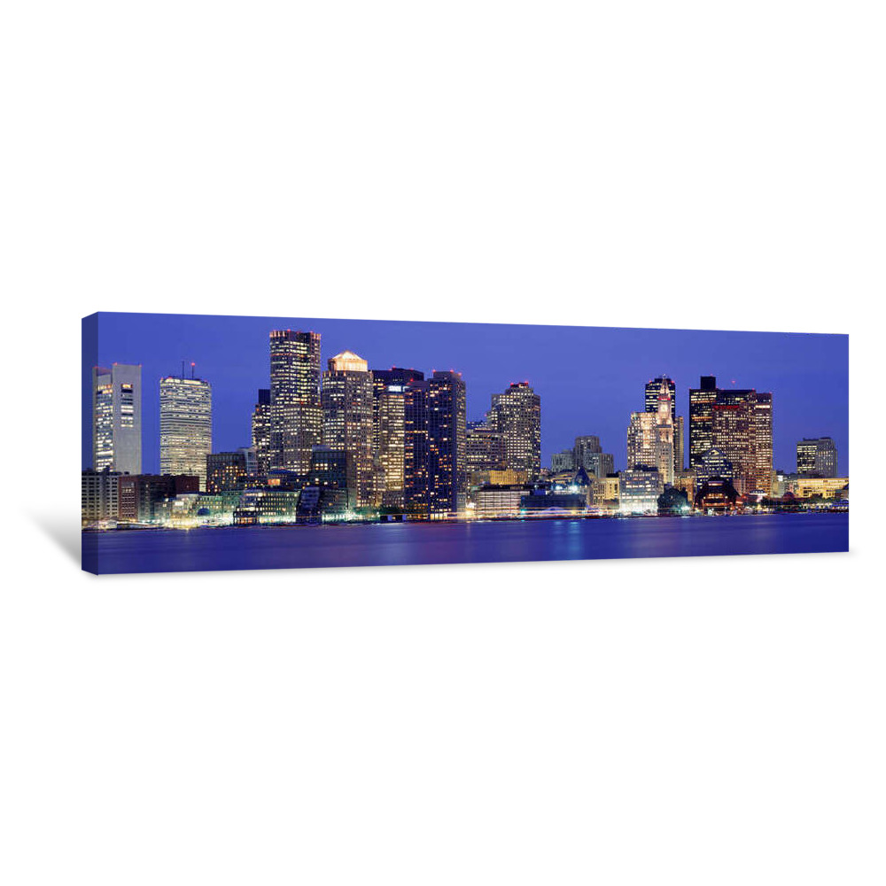 Skyscrapers Lit Up At Night, Boston, Massachusetts, New England, USA Canvas Wrap