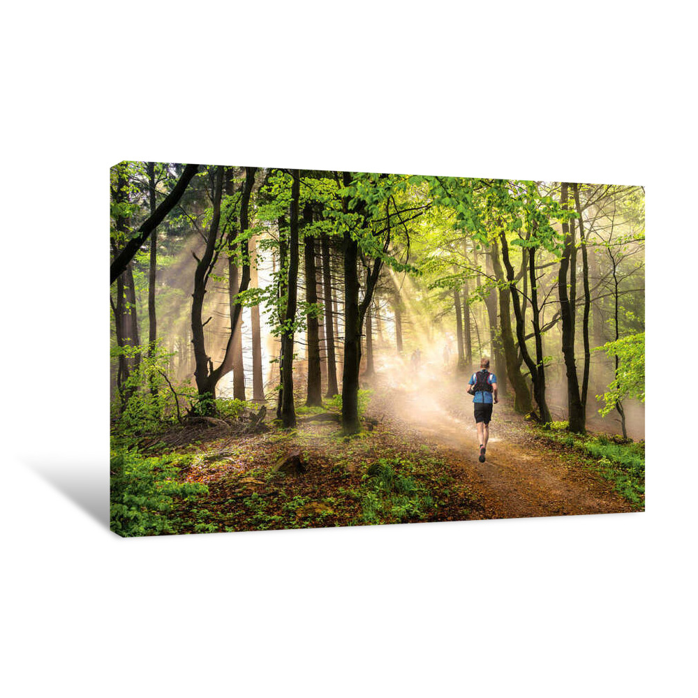 Man Running Through A Forest Canvas Art